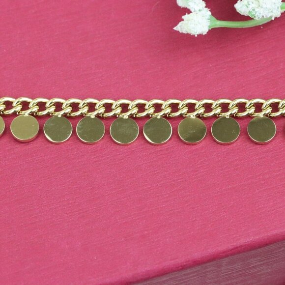 Chic Yellow Gold Bracelet with Round Disc Charms and Adjustable, XPBL0714 - Picture 10 of 12